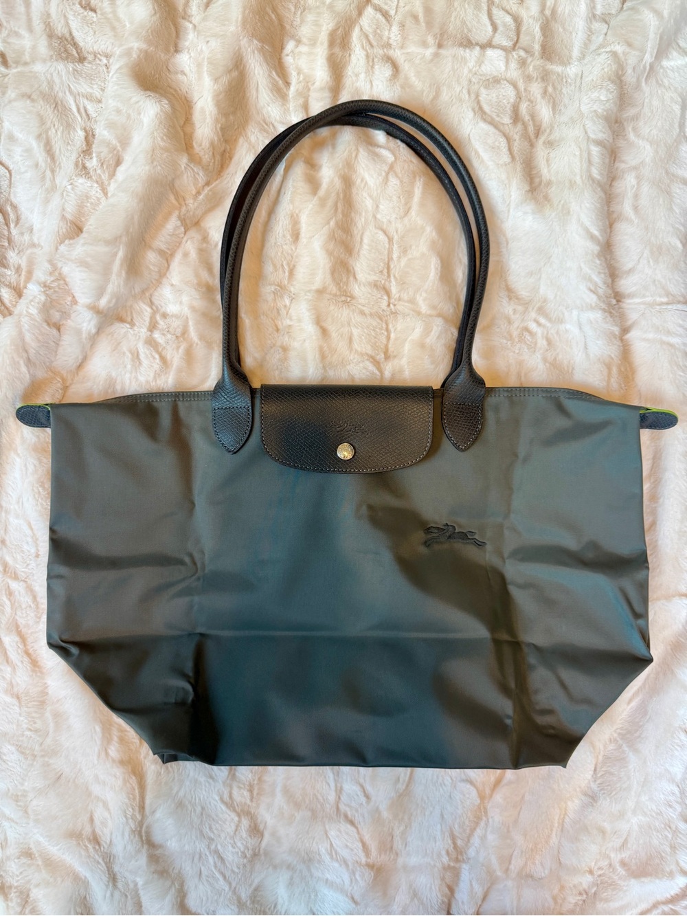 Longchamp Le Pliage Green Recycled Canvas Large Shoulder Tote in graphite